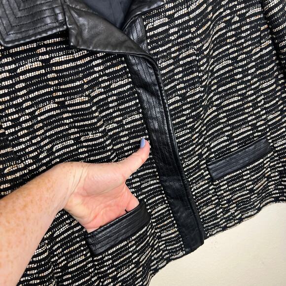 Doncaster Silk Blend Leather Trim Black Cream Tweed Jacket 14 - Picture 4 of 10